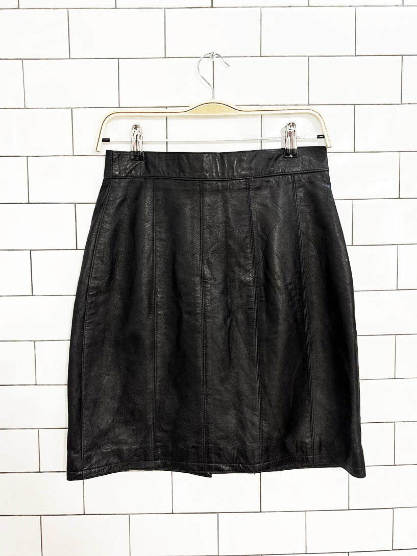 vintage margaret godfrey gold button leather mini skirt - good market thrift store