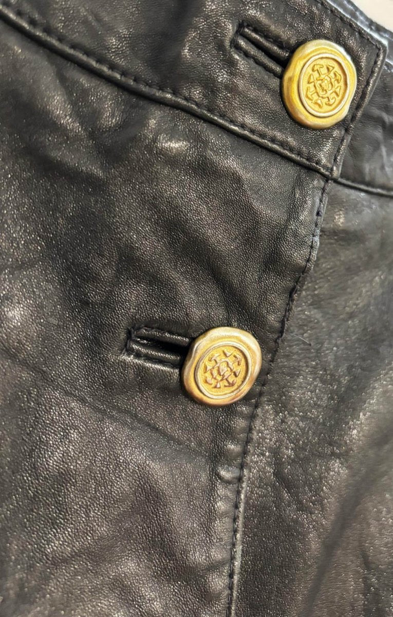vintage margaret godfrey gold button leather mini skirt - good market thrift store