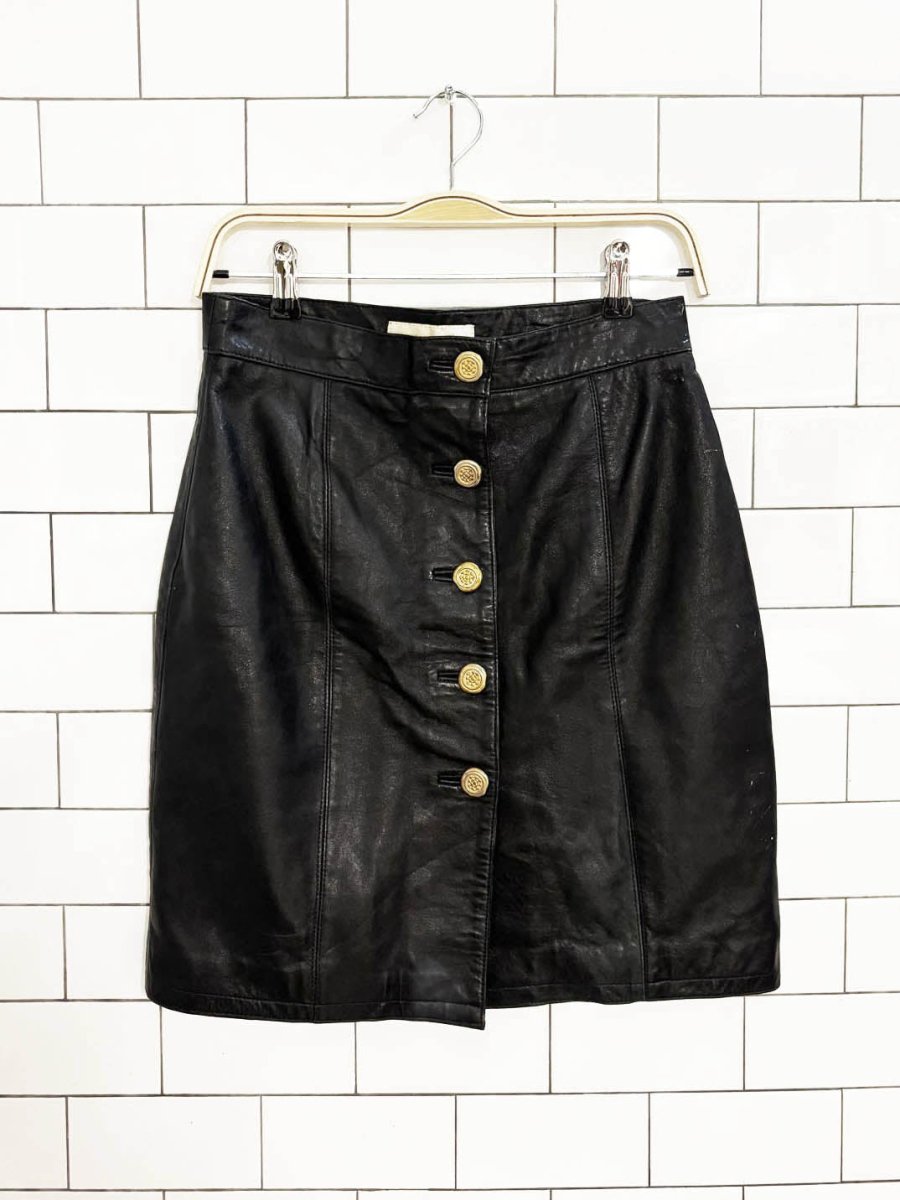 vintage margaret godfrey gold button leather mini skirt - good market thrift store