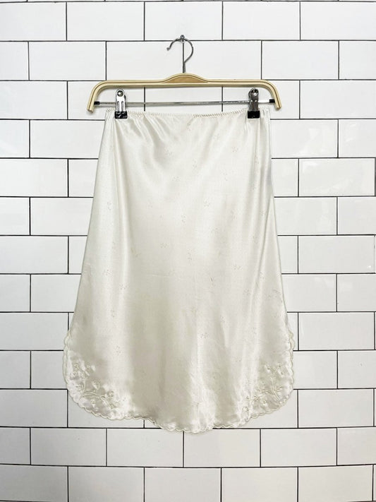 vintage marie ellyse polka dot floral satin slip knee-length skirt - good market thrift store