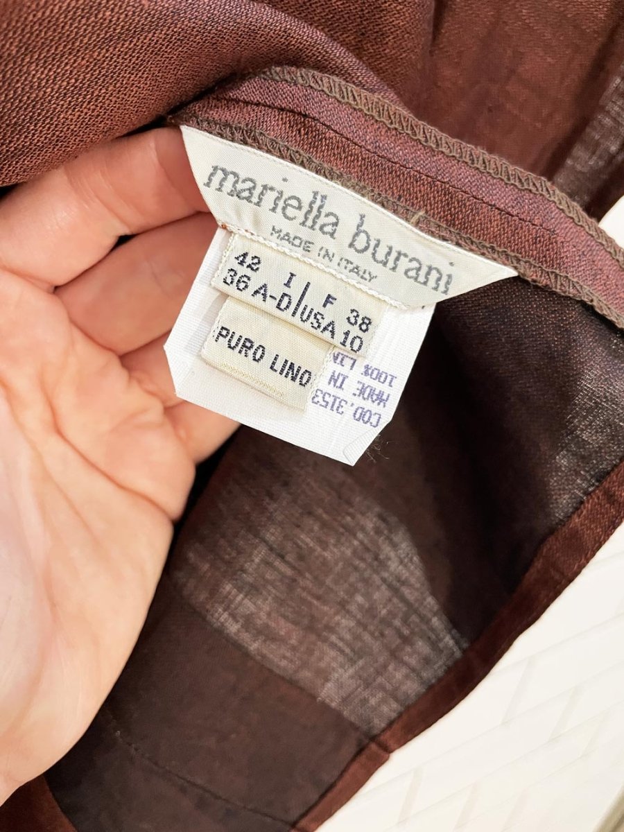 vintage mariella burani 100% linen boxy crop full button top | made in Italy - good market thrift store