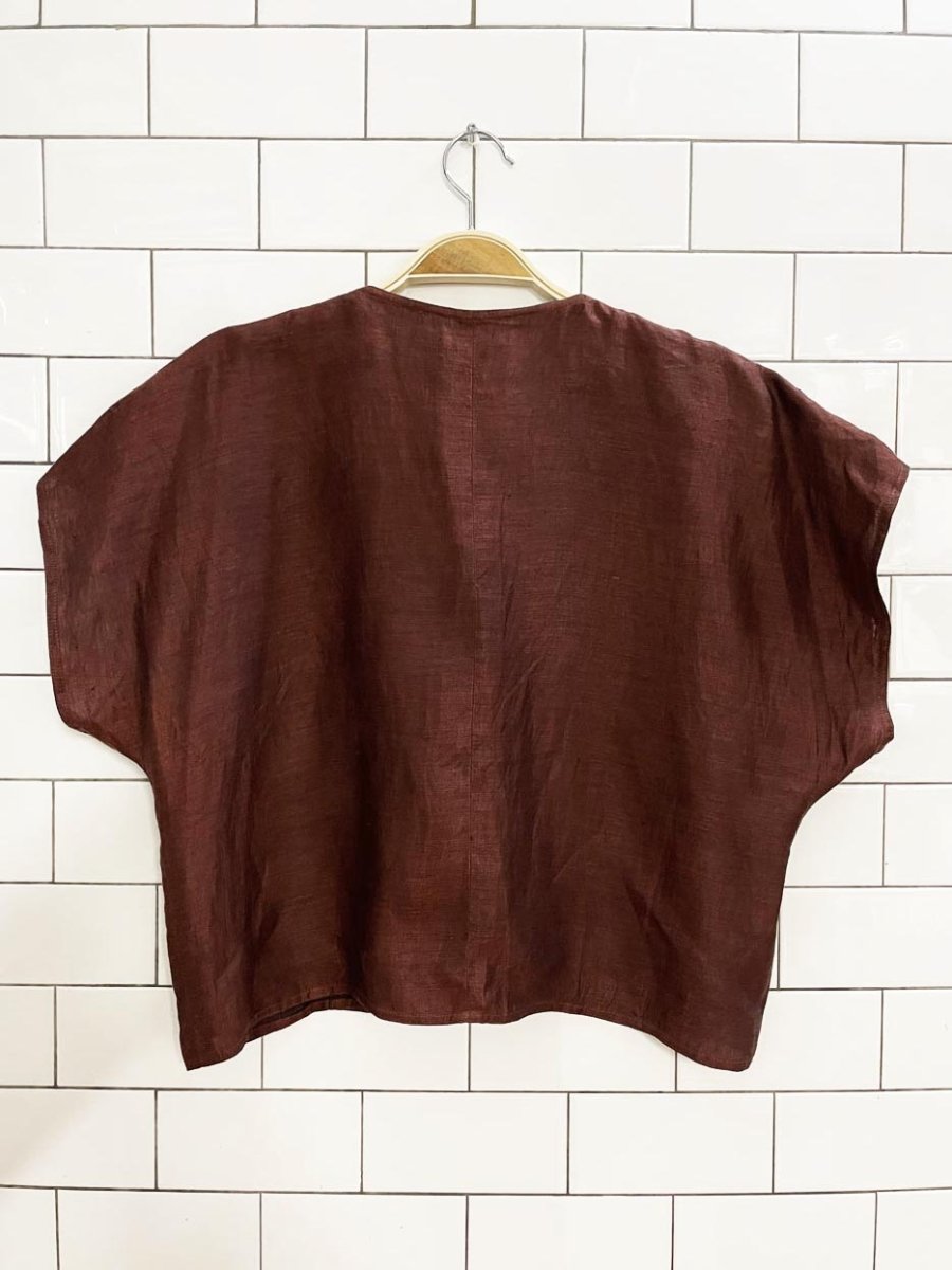 vintage mariella burani 100% linen boxy crop full button top | made in Italy - good market thrift store