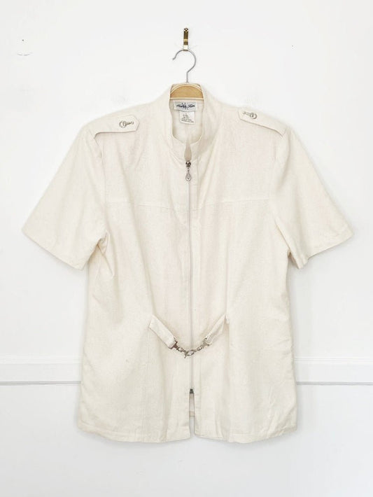 vintage marla kim 100% raw silk full zip short sleeve jacket - good market thrift store