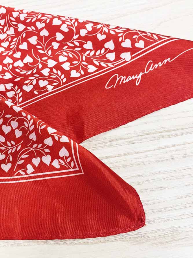 vintage mary anne poly satin heart square scarf - good market thrift store
