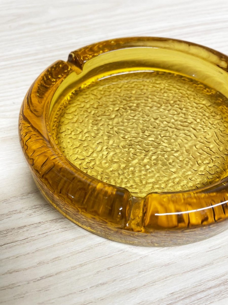 vintage mcm amber textured glass ashtray - good market thrift store