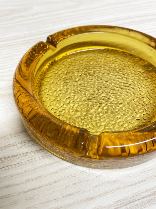 vintage mcm amber textured glass ashtray - good market thrift store