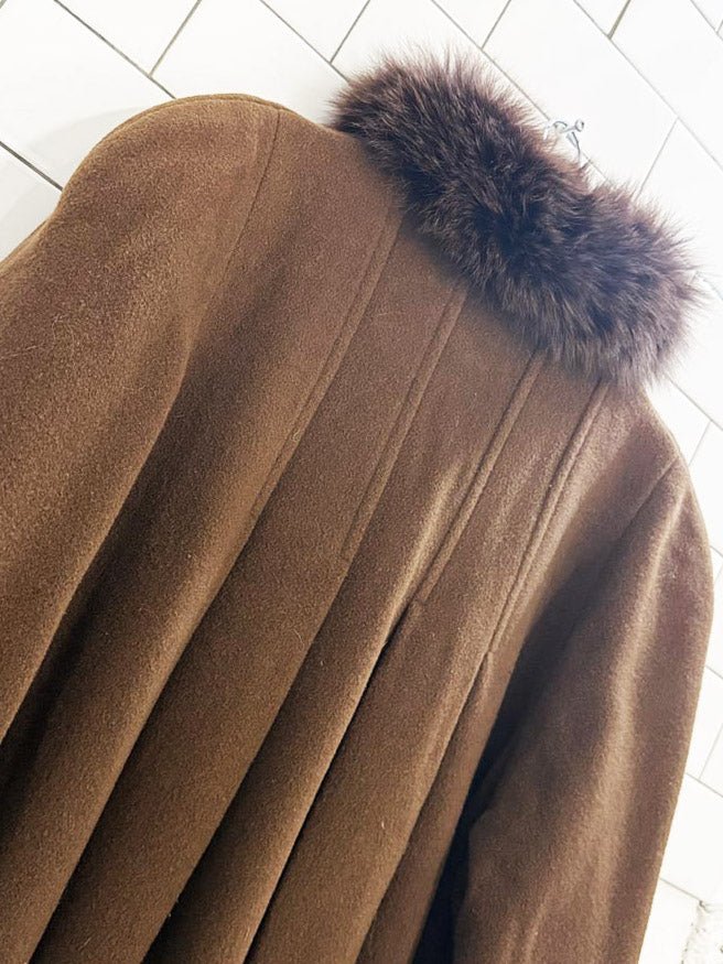 vintage me - jay 100% wool fox fur collar pleated - back long coat | montreal - good market thrift store