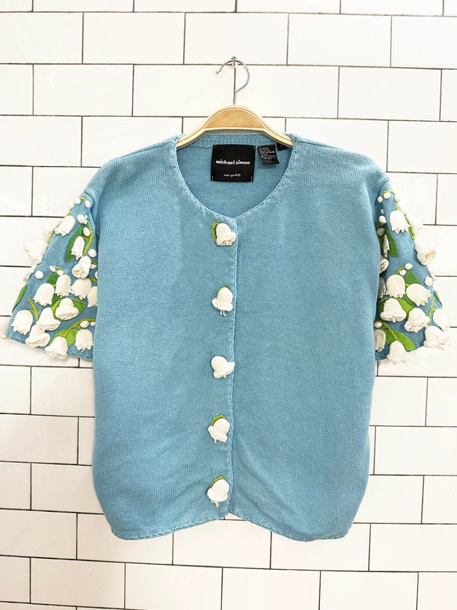 vintage michael simon 3D lily of the valley floral full button cardigan - good market thrift store