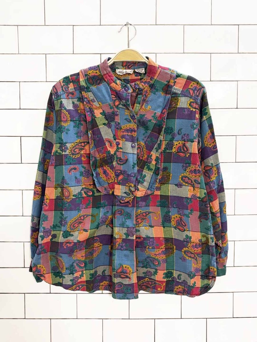 vintage michel paisley plaid blouse | made in India - good market thrift store