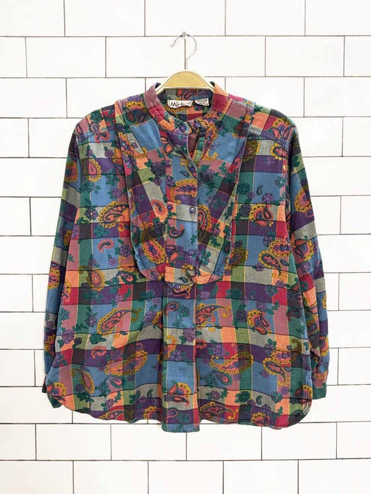 vintage michel paisley plaid blouse | made in India - good market thrift store