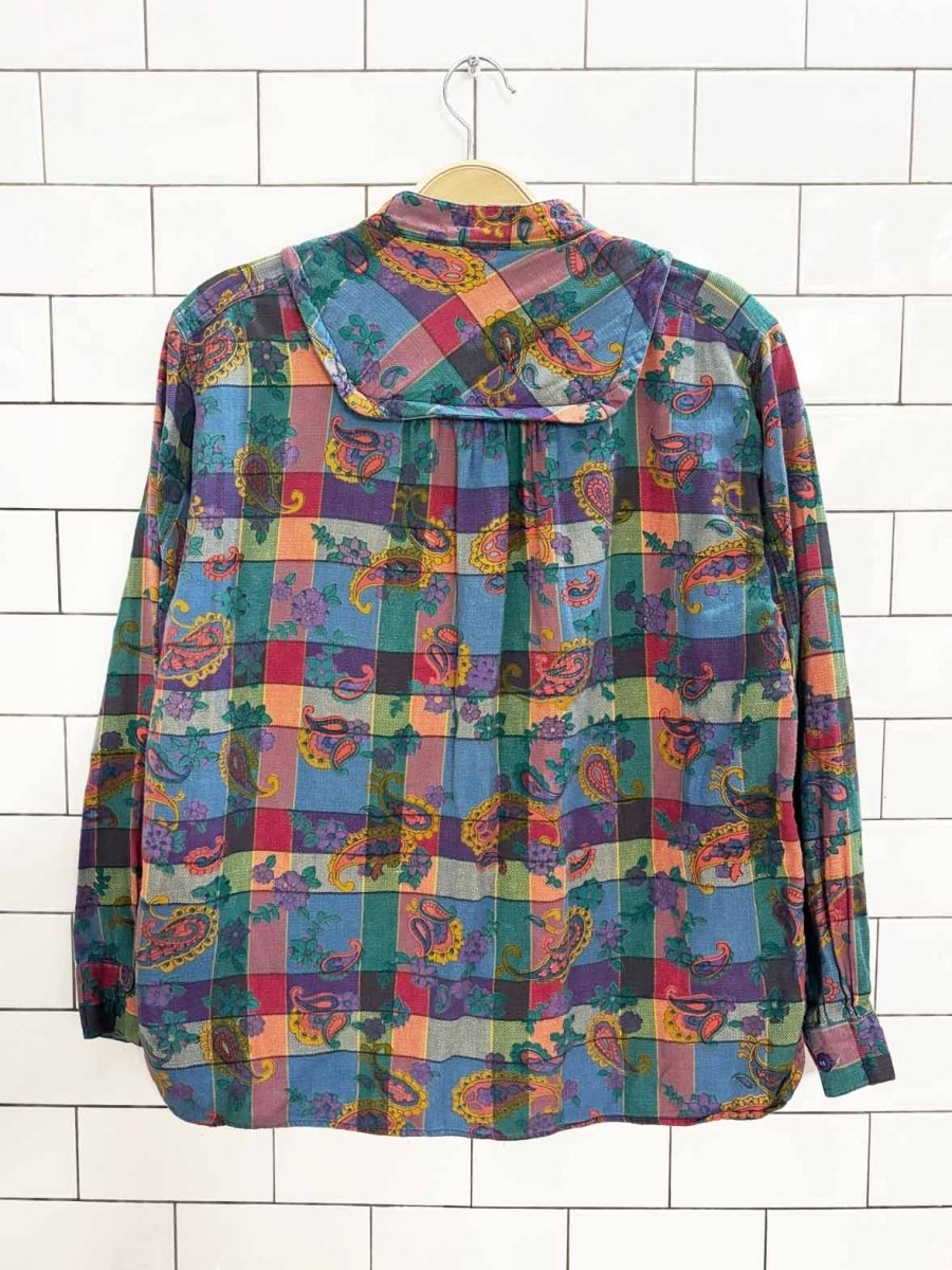 vintage michel paisley plaid blouse | made in India - good market thrift store