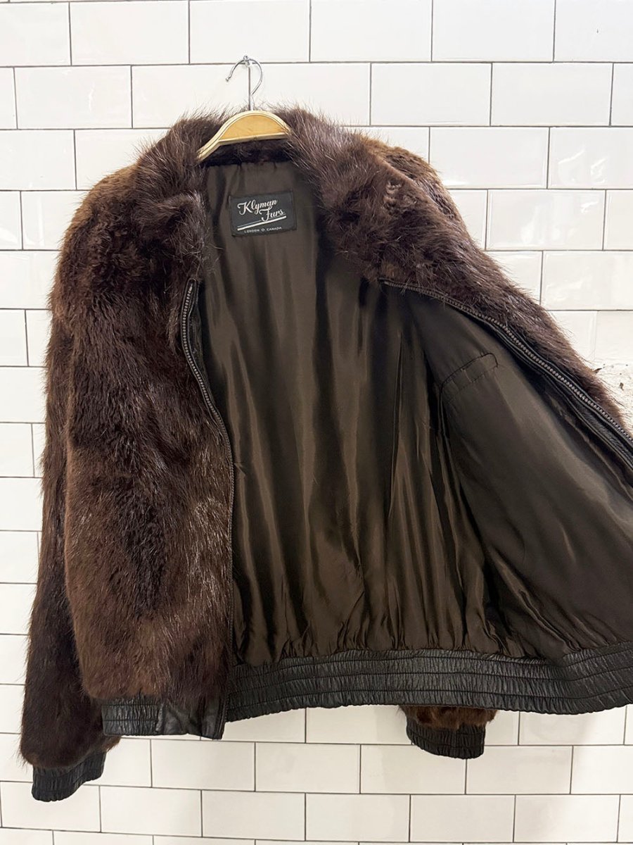 vintage mink full zip leather trim bomber jacket | klyman furs | made in Canada - good market thrift store