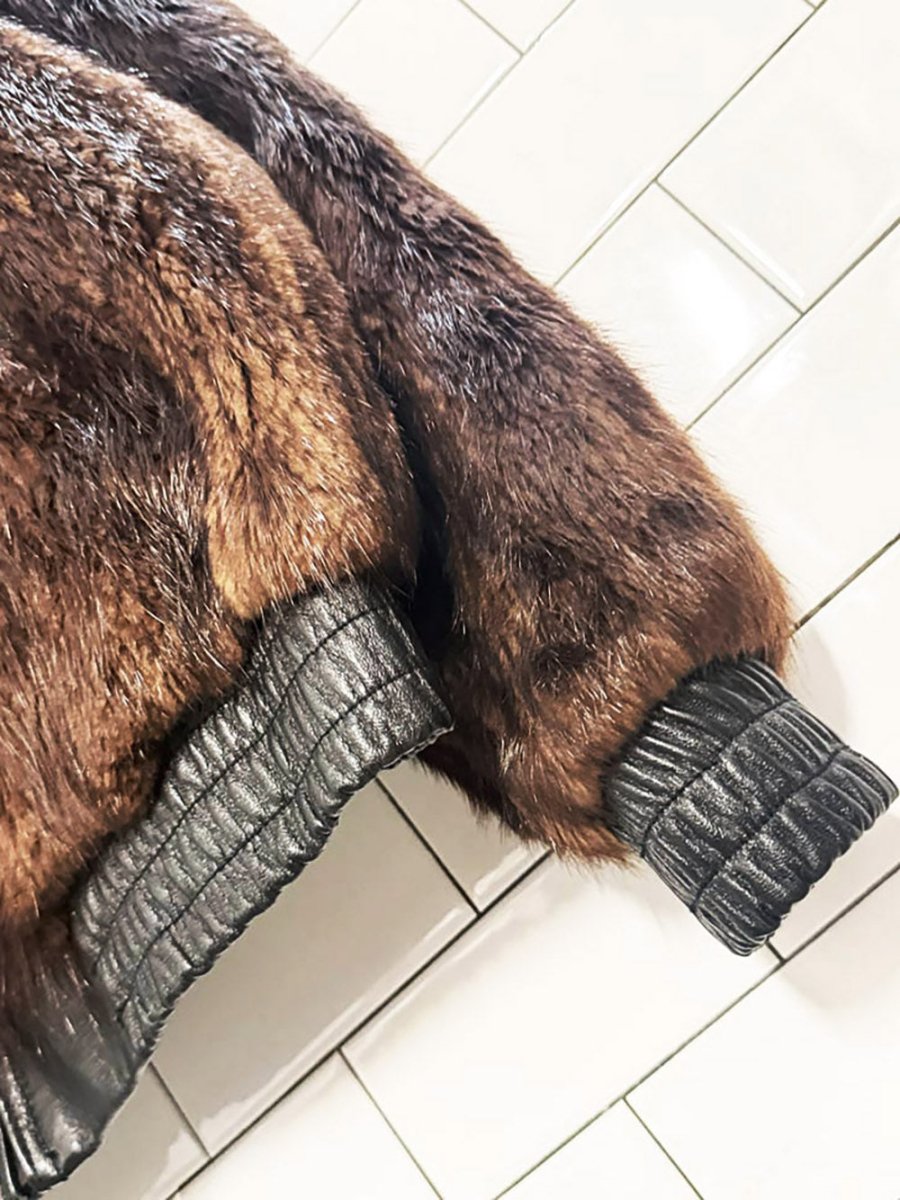 vintage mink full zip leather trim bomber jacket | klyman furs | made in Canada - good market thrift store