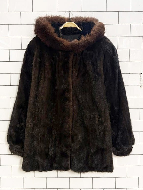 vintage mink fur hooded balloon sleeve coat - good market thrift store