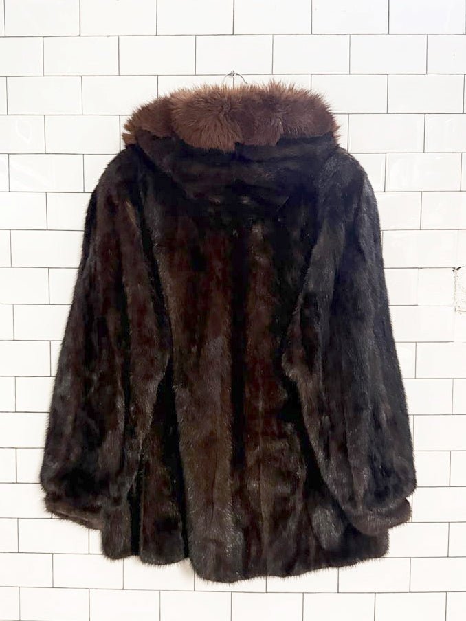 vintage mink fur hooded balloon sleeve coat - good market thrift store