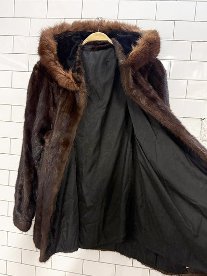 vintage mink fur hooded balloon sleeve coat - good market thrift store