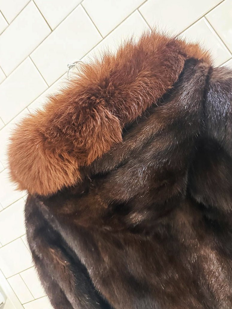 vintage mink fur hooded balloon sleeve coat - good market thrift store