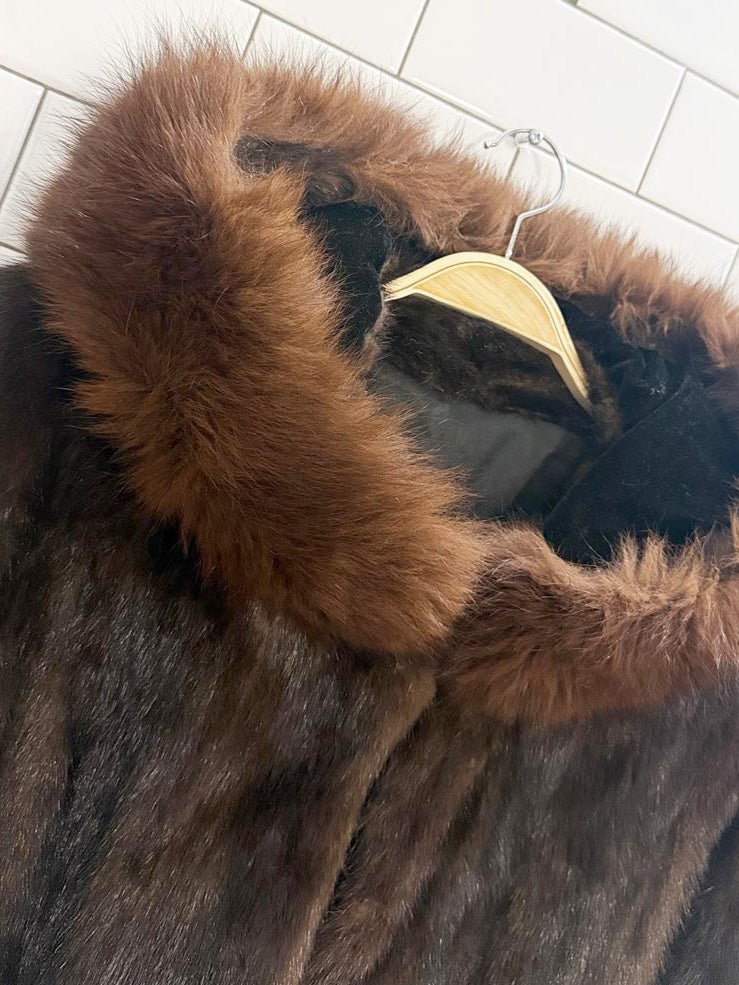 vintage mink fur hooded balloon sleeve coat - good market thrift store