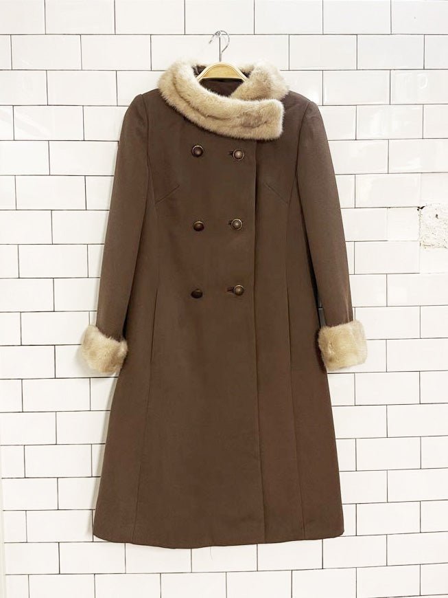 vintage mink trim 100% wool double breasted coat | union made - good market thrift store