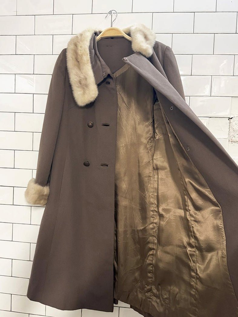 vintage mink trim 100% wool double breasted coat | union made - good market thrift store