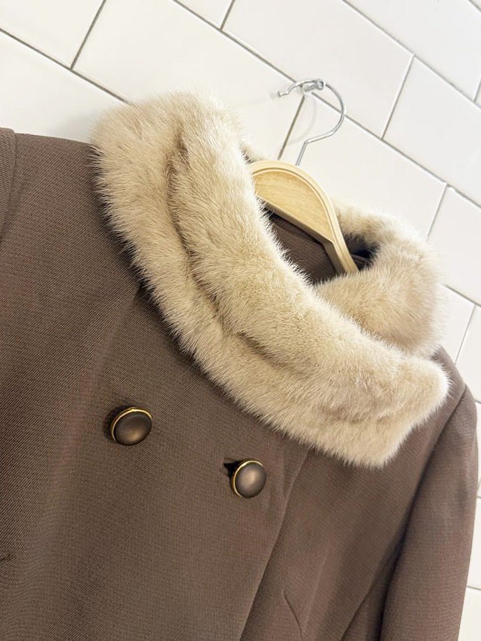 vintage mink trim 100% wool double breasted coat | union made - good market thrift store