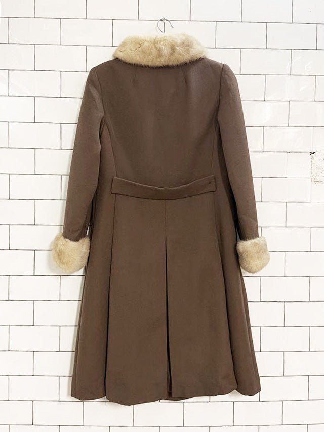 vintage mink trim 100% wool double breasted coat | union made - good market thrift store