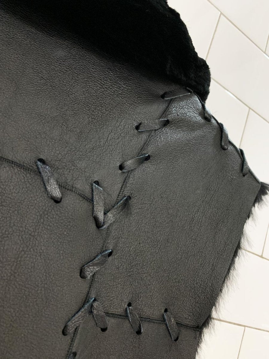 vintage mitchie's leather + shaved mink fur braided tie front vest - good market thrift store