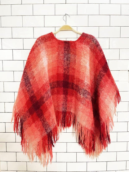 vintage mohair plaid fringe knit poncho - good market thrift store