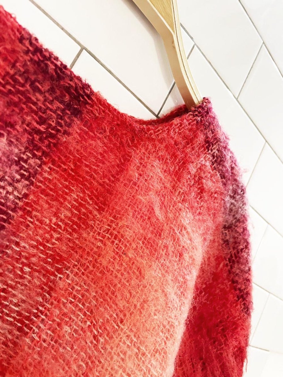 vintage mohair plaid fringe knit poncho - good market thrift store