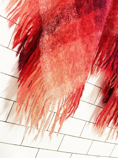 vintage mohair plaid fringe knit poncho - good market thrift store