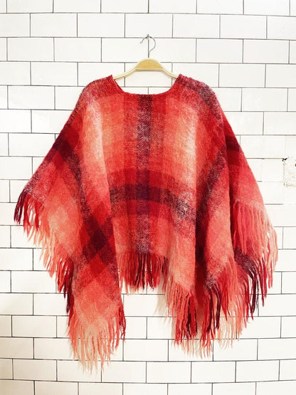 vintage mohair plaid fringe knit poncho - good market thrift store