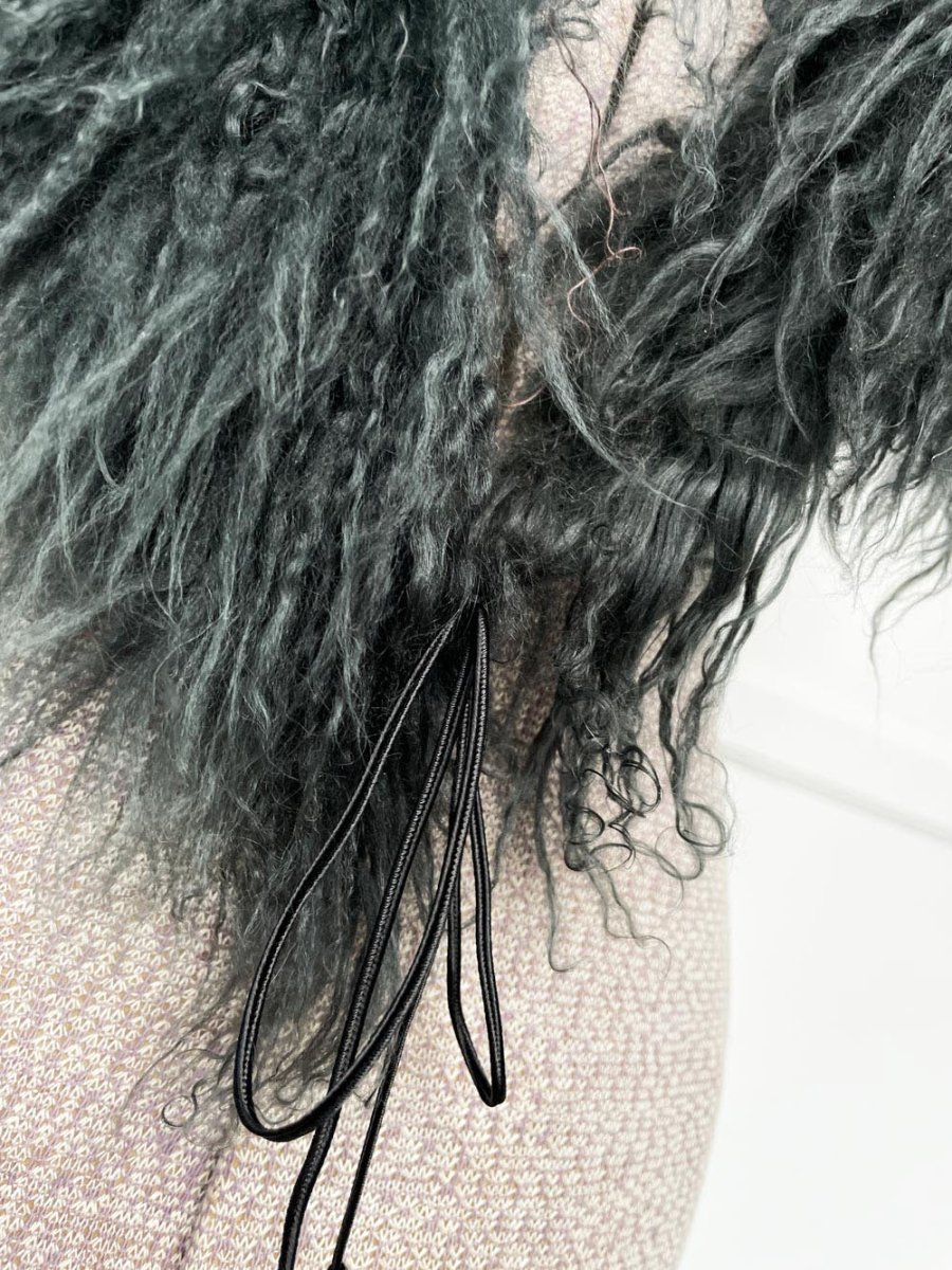 vintage mongolian sheepskin fur stole tie collar - good market thrift store