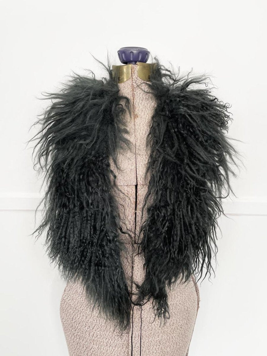 vintage mongolian sheepskin fur stole tie collar - good market thrift store