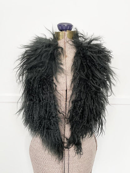 vintage mongolian sheepskin fur stole tie collar - good market thrift store