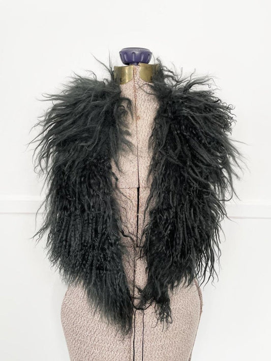 vintage mongolian sheepskin fur stole tie collar - good market thrift store