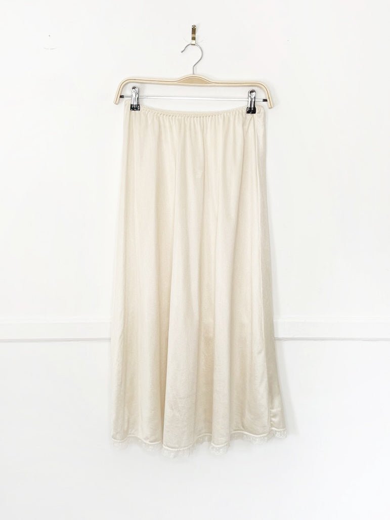 vintage montelle intimates minimal stripe lace trim sateen maxi slip skirt | made in canada - good market thrift store