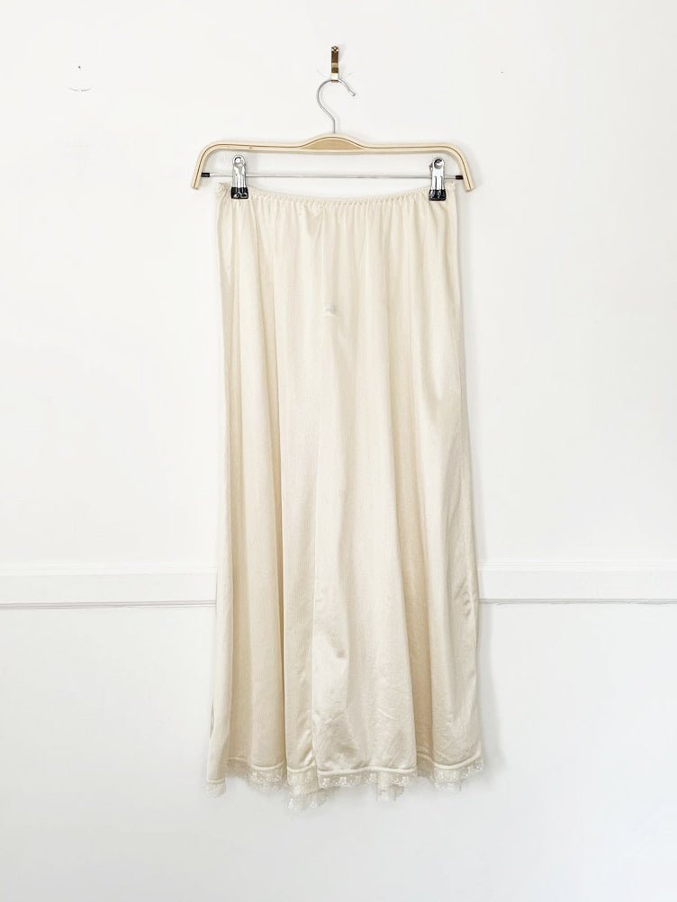 vintage montelle intimates minimal stripe lace trim sateen maxi slip skirt | made in canada - good market thrift store