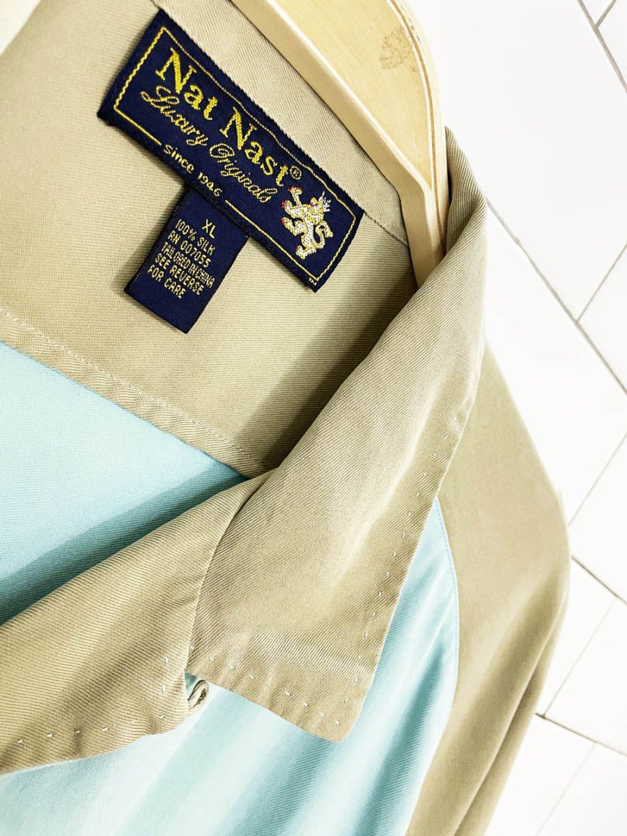 vintage nat naste 100% silk colour block full button shirt - good market thrift store