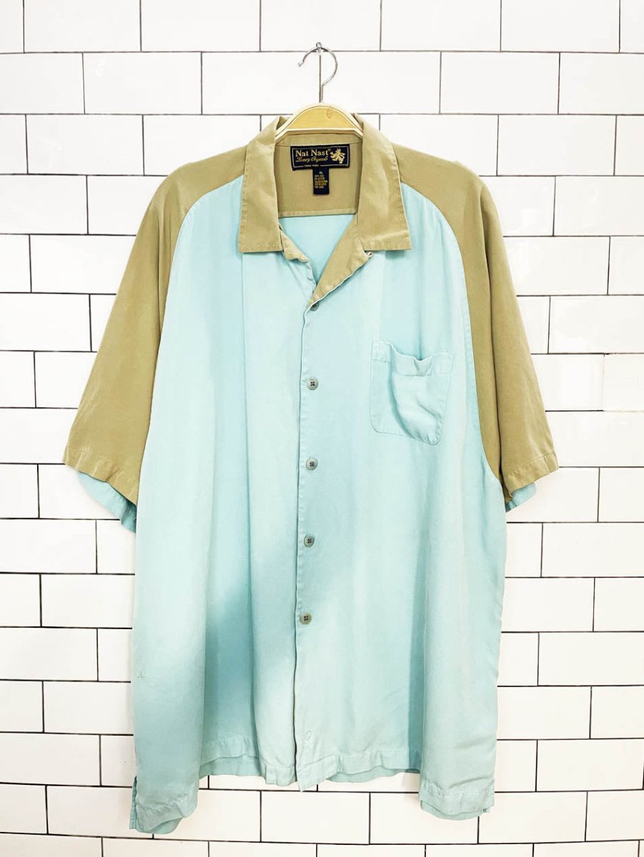 vintage nat naste 100% silk colour block full button shirt - good market thrift store