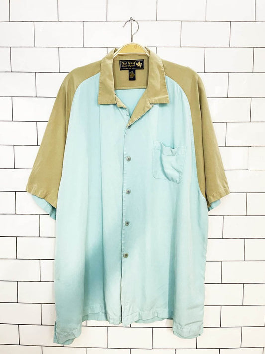 vintage nat naste 100% silk colour block full button shirt - good market thrift store