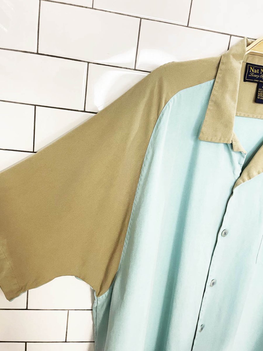 vintage nat naste 100% silk colour block full button shirt - good market thrift store
