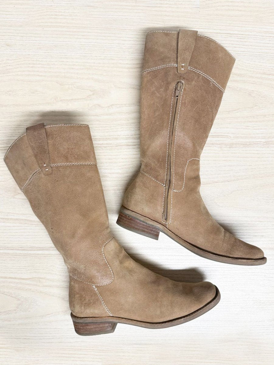 vintage nine west square toe tall suede leather boots - good market thrift store