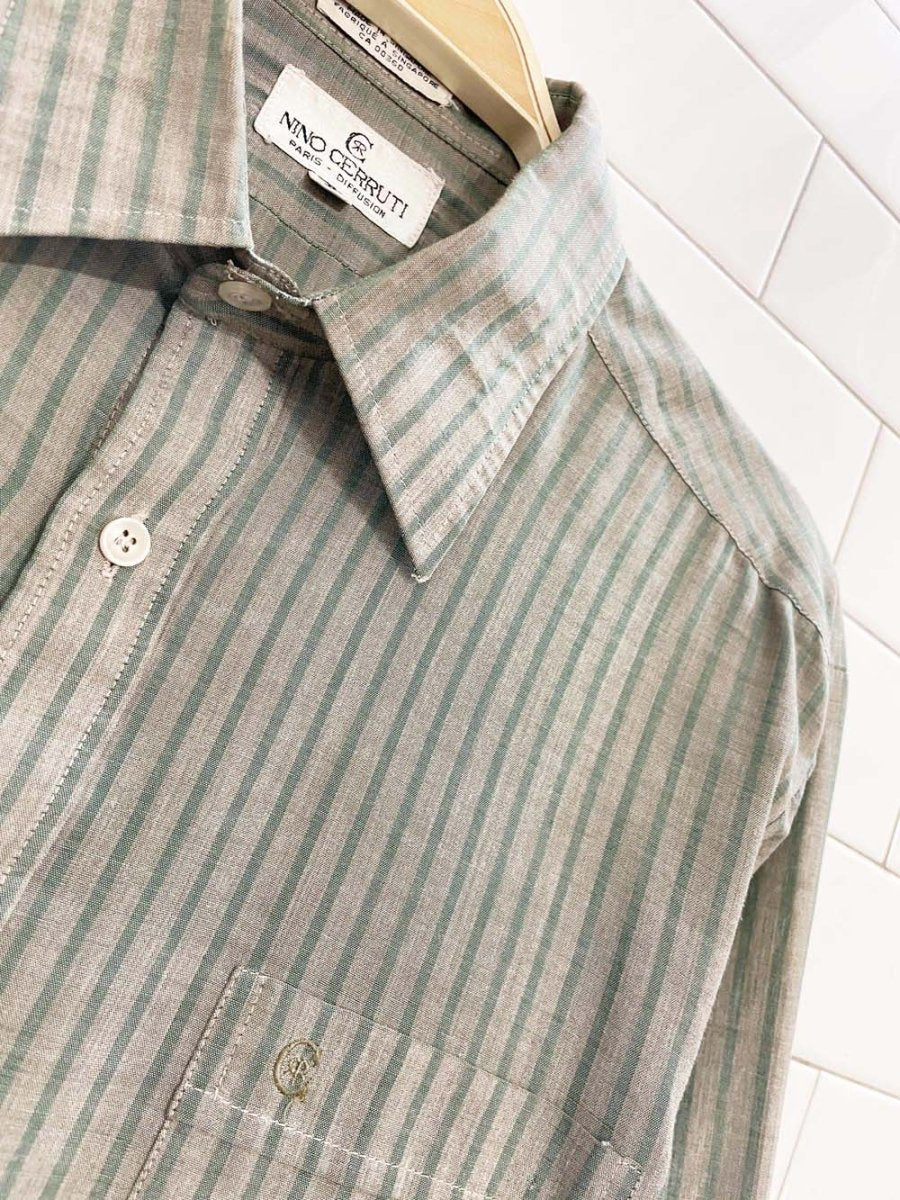 vintage nino cerruti paris striped logo pocket menswear shirt - good market thrift store