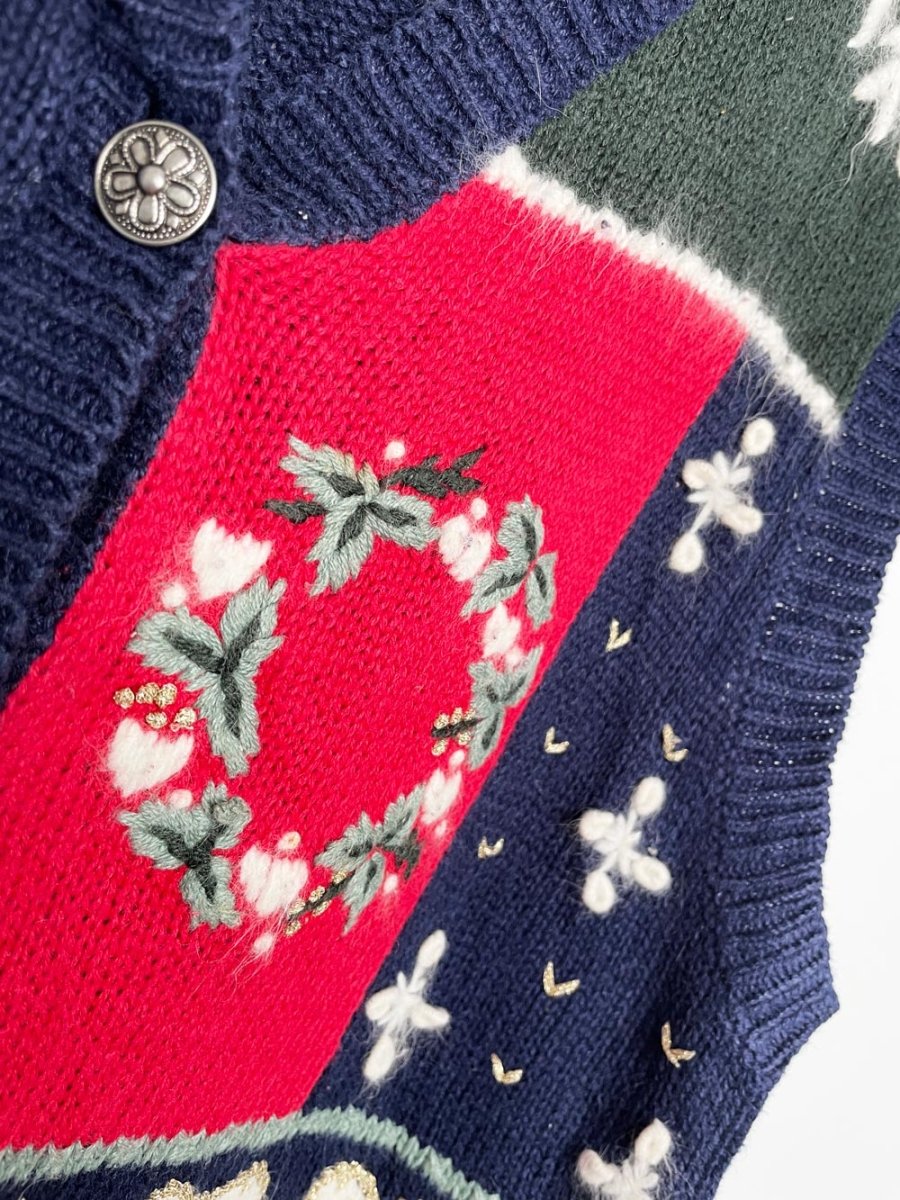 vintage northcrest hand - embroidered holiday knit vest - good market thrift store