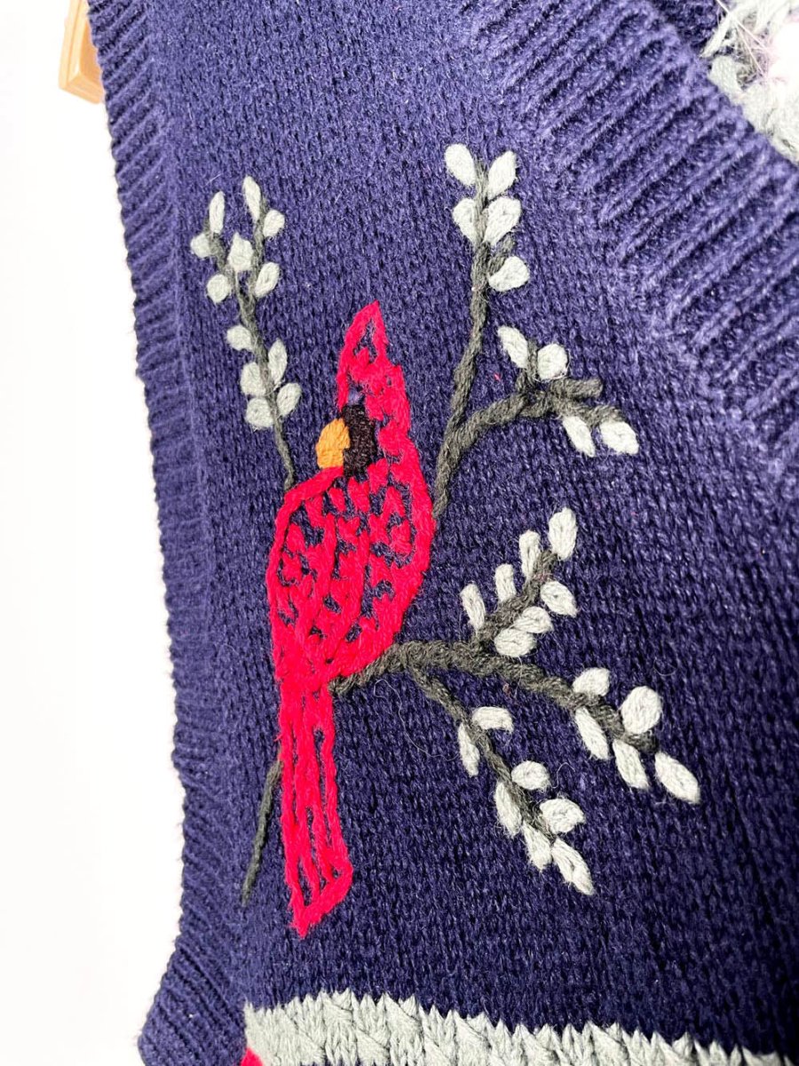 vintage northcrest hand - embroidered holiday knit vest - good market thrift store