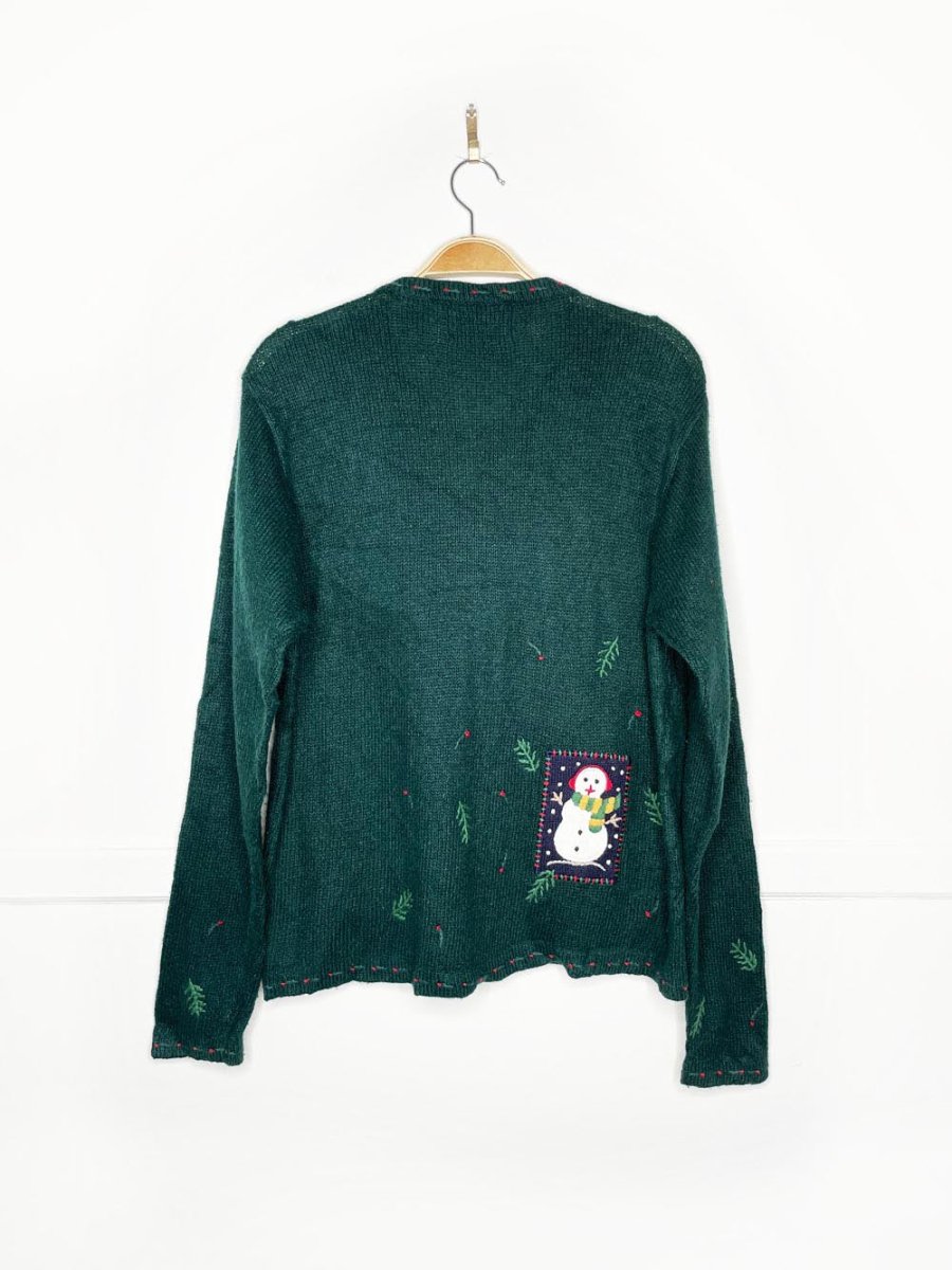 vintage northcrest wool - blend holiday lodge patchwork knit cardigan - good market thrift store