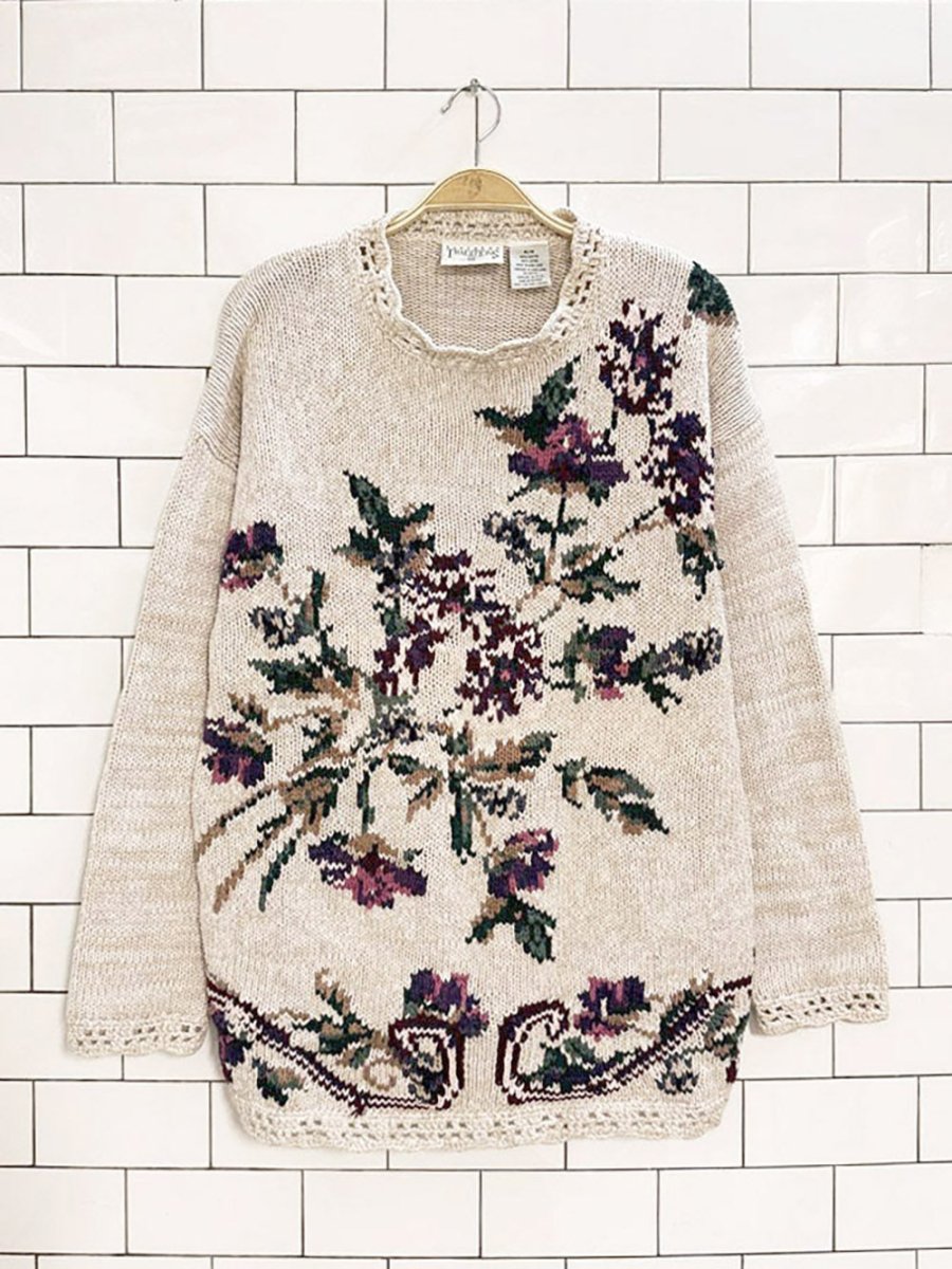 vintage northern traditions crochet edge floral knit sweater - good market thrift store