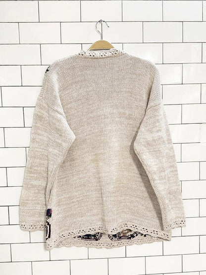 vintage northern traditions crochet edge floral knit sweater - good market thrift store