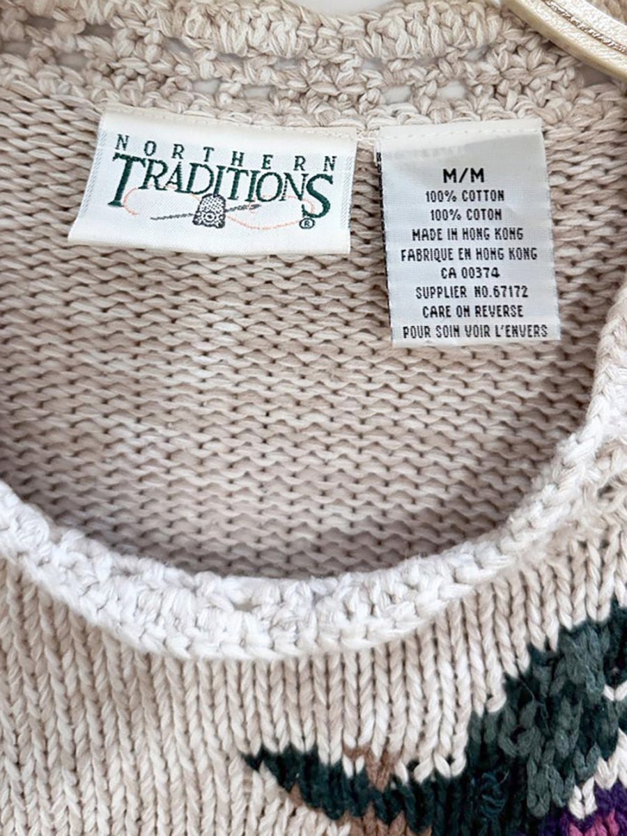 vintage northern traditions crochet edge floral knit sweater - good market thrift store