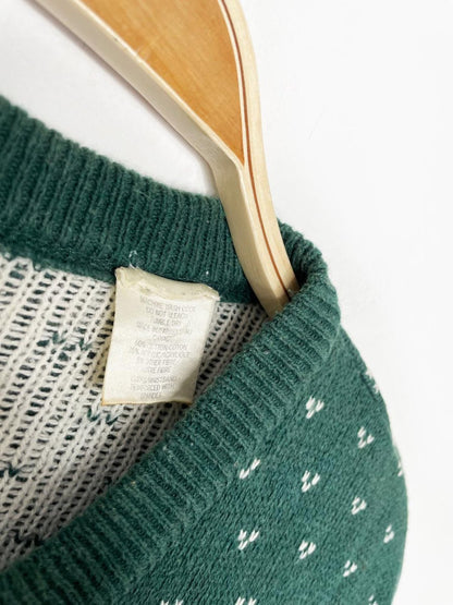 vintage NR winter cottage scene layered knit cardigan | northern reflections - good market thrift store